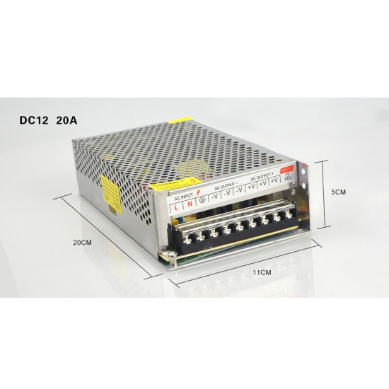 Alimentation de commutation pour adaptateur de bande Led, transformateur découpage 110 / 220V AC à 12V DC 20A 240W